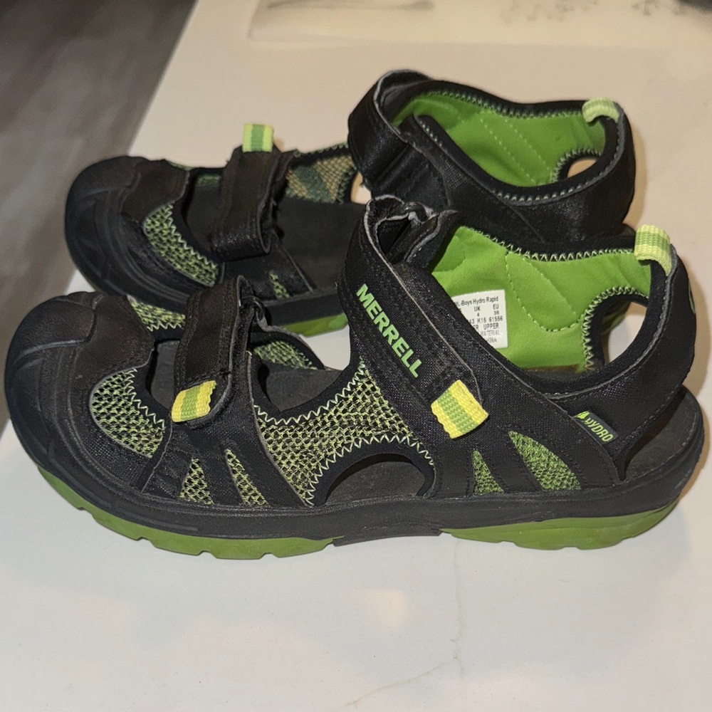 Merrell Black and Lime Green Outdoor Sandals